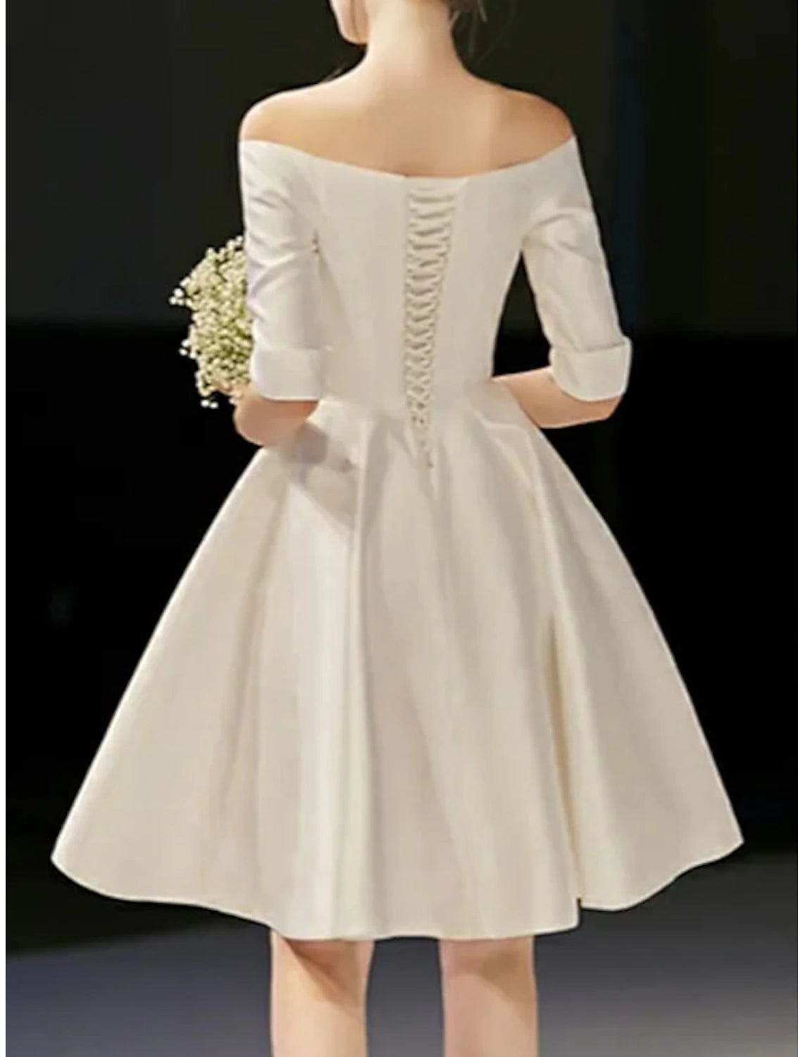 Wholesale A-Line Homecoming Dresses Minimalist Dress Sweet 16 Birthday Knee Length Half Sleeve Off Shoulder Cotton with Pure Color
